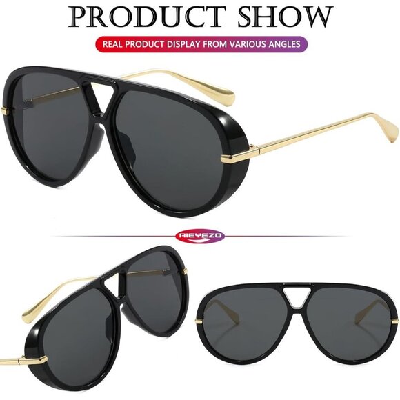 🆕Women Grey Oversized Sunglasses Retro Trendy Shield Big Large Fashion Shades - Picture 4 of 7